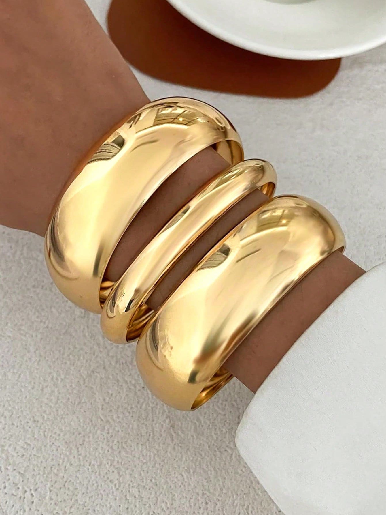 3pcs Vintage Exaggerated Luxurious Geometric Design Wide Metal Bangle Bracelet Set FD - Negative Apparel