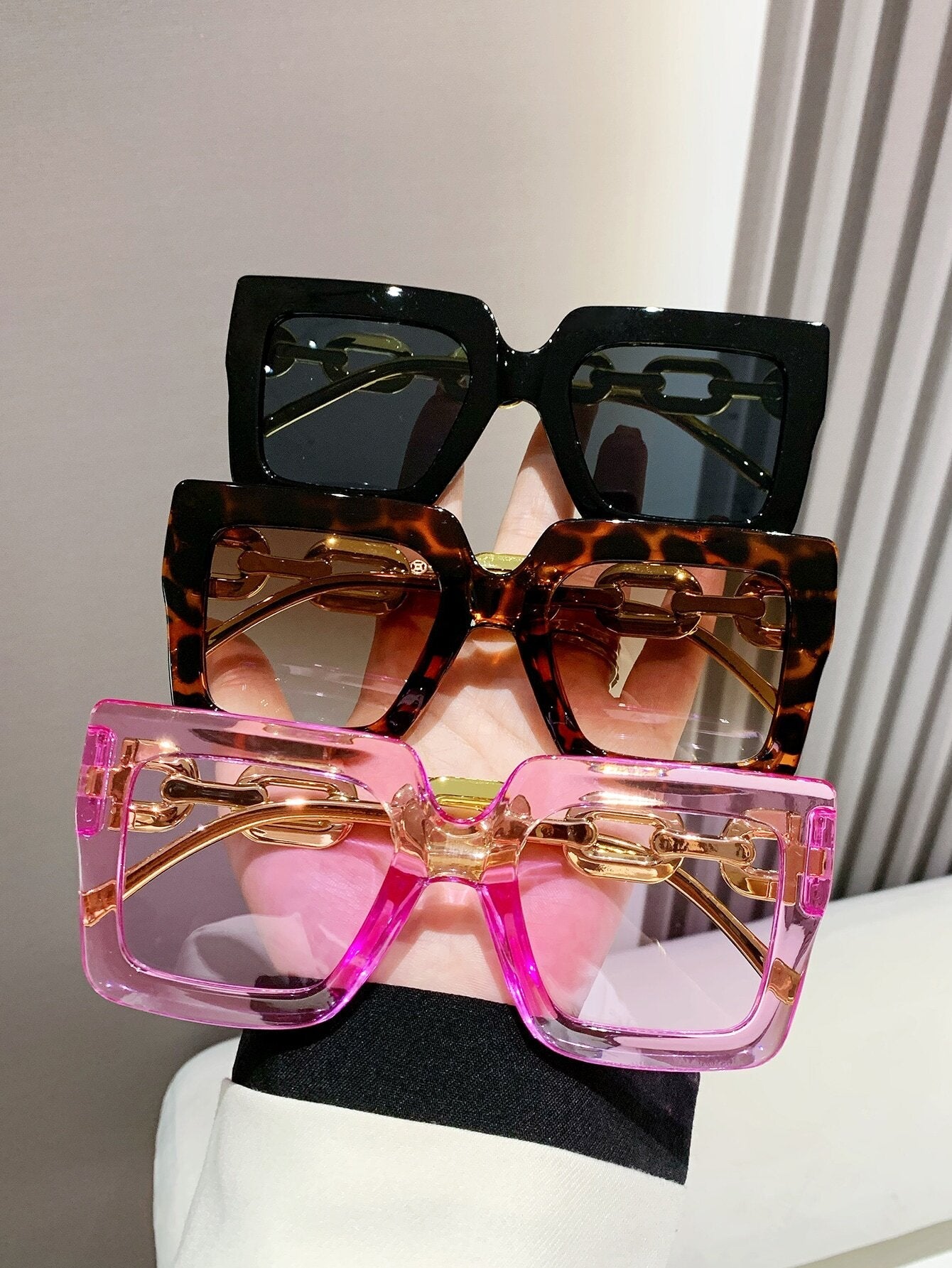 3pcs Women's Fashionable Square Shaped Plastic Decorated Sunglasses - Negative Apparel