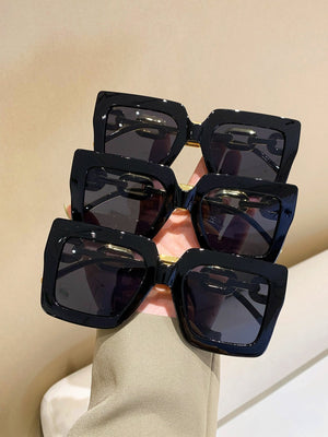 3pcs Women's Fashionable Square Shaped Plastic Decorated Sunglasses - Negative Apparel