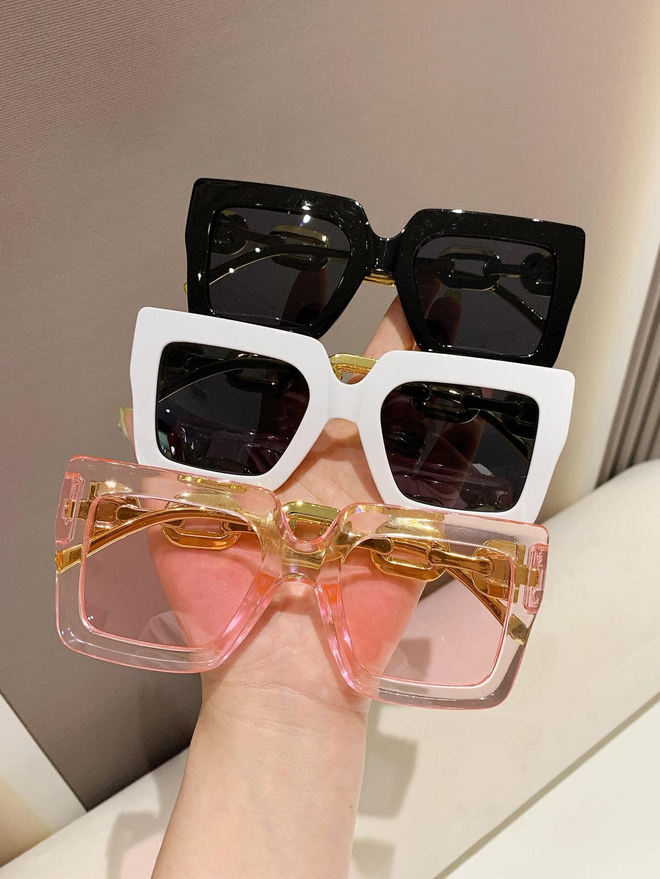 3pcs Women's Fashionable Square Shaped Plastic Decorated Sunglasses - Negative Apparel