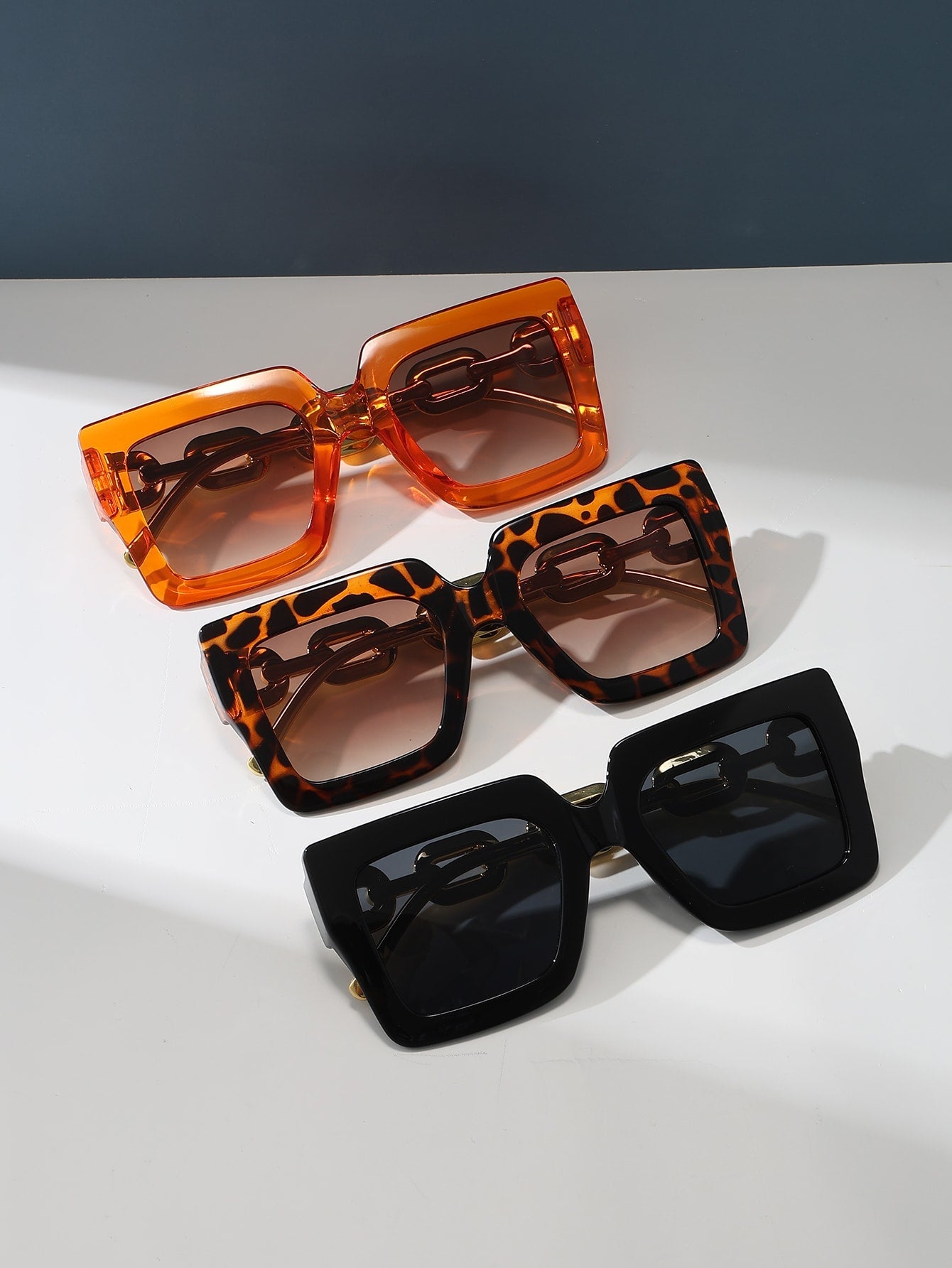 3pcs Women's Fashionable Square Shaped Plastic Decorated Sunglasses - Negative Apparel