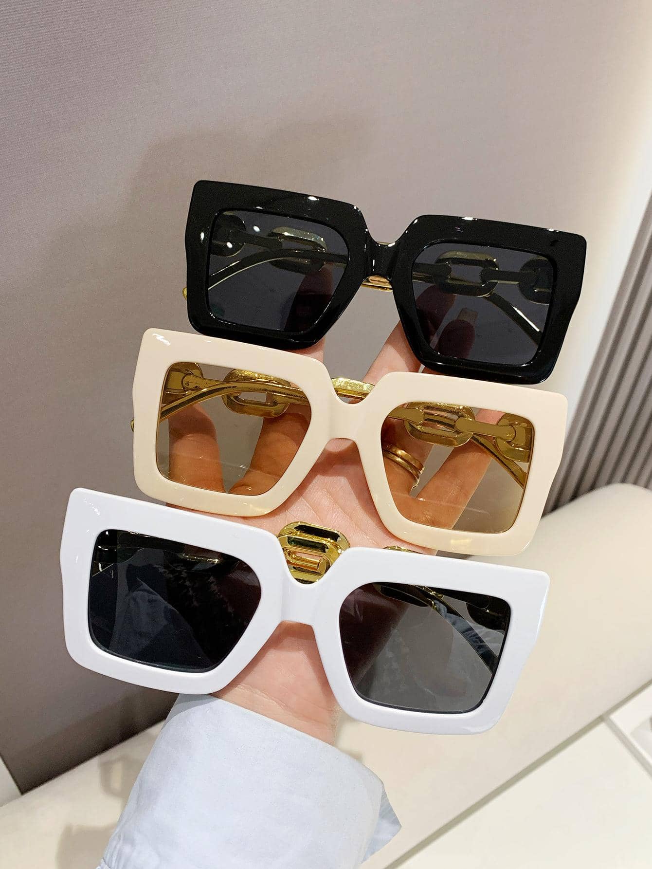 3pcs Women's Fashionable Square Shaped Plastic Decorated Sunglasses - Negative Apparel