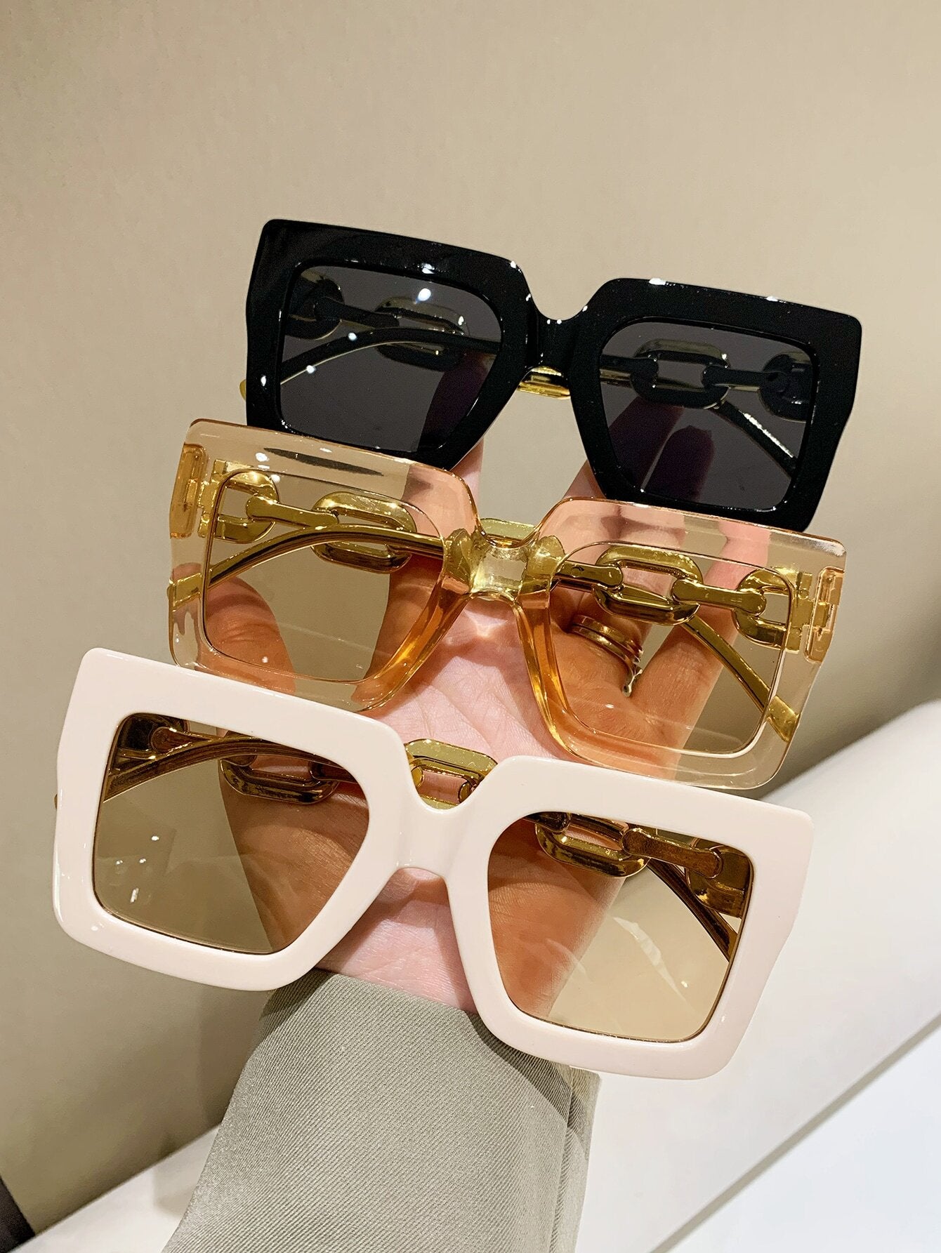 3pcs Women's Fashionable Square Shaped Plastic Decorated Sunglasses - Negative Apparel