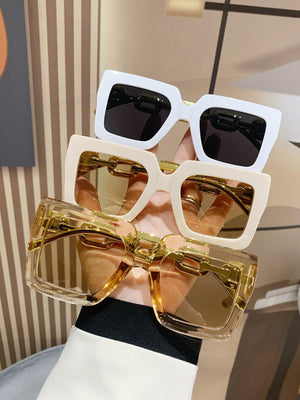3pcs Women's Fashionable Square Shaped Plastic Decorated Sunglasses - Negative Apparel