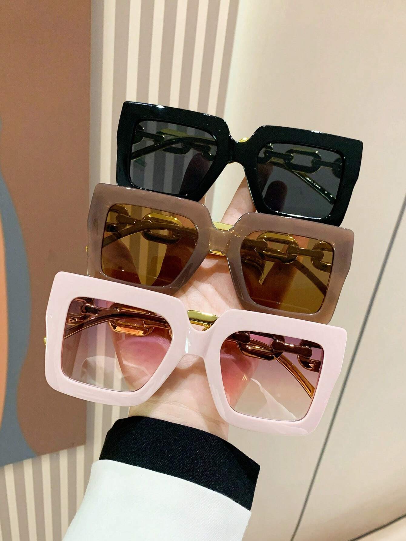 3pcs Women's Fashionable Square Shaped Plastic Decorated Sunglasses - Negative Apparel