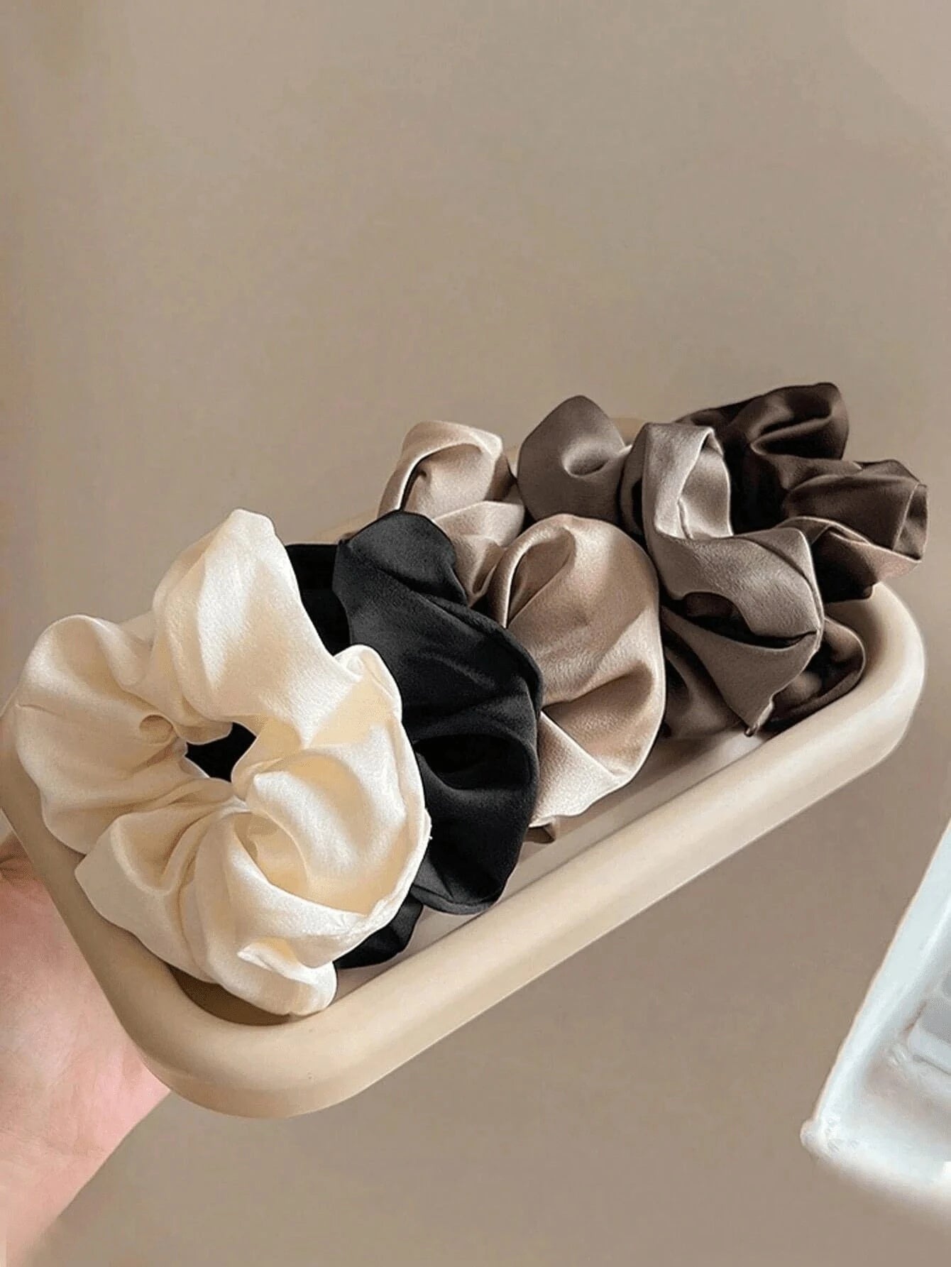 5pcs Classic Black, White & Brown High - Quality Satin Scrunchies FD - Negative Apparel