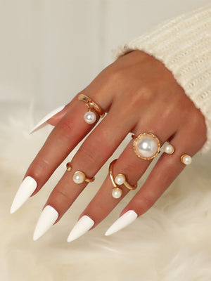 5pcs Faux Pearl Decor Ring - Negative Apparel
