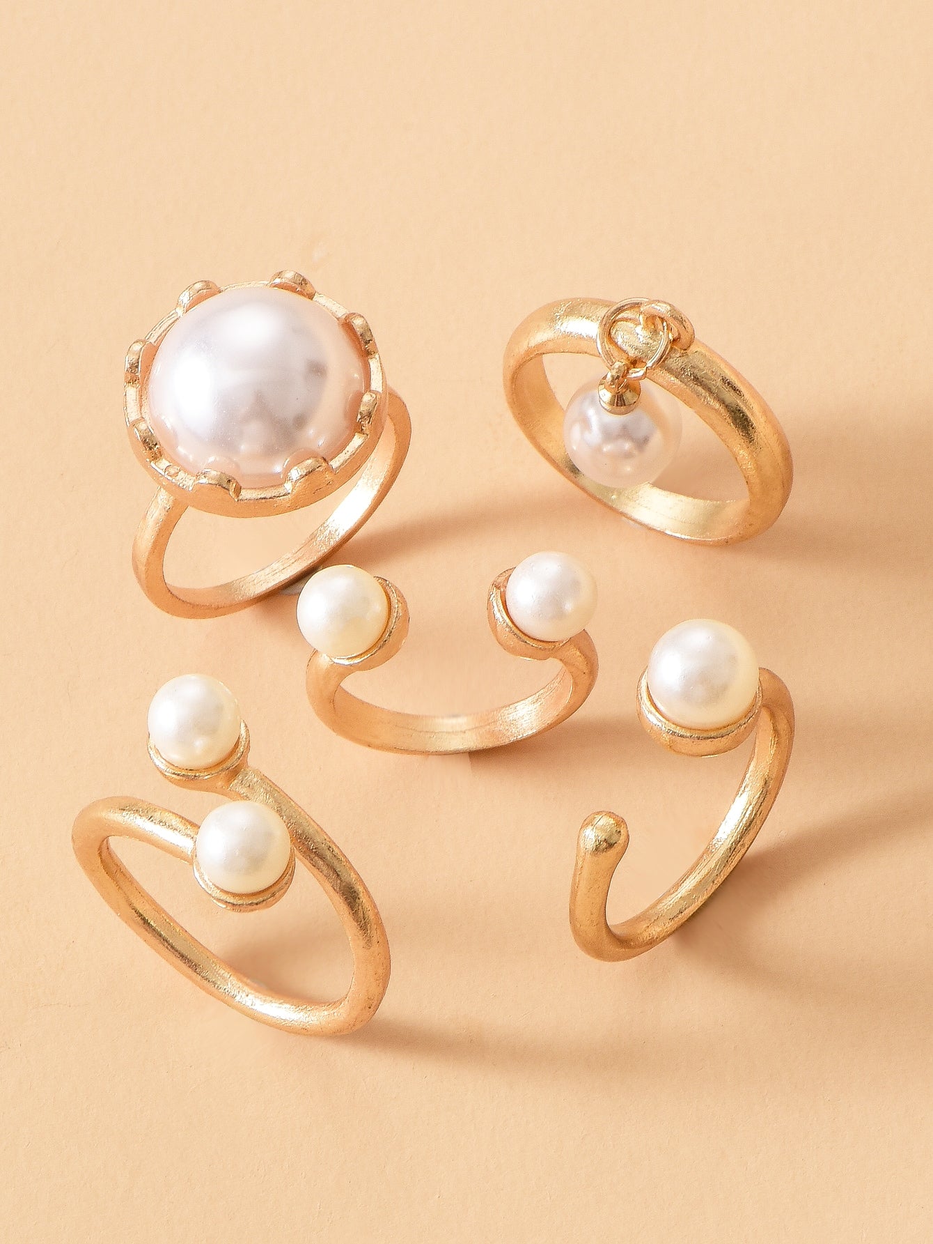 5pcs Faux Pearl Decor Ring - Negative Apparel