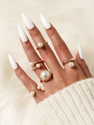 5pcs Faux Pearl Decor Ring - Negative Apparel