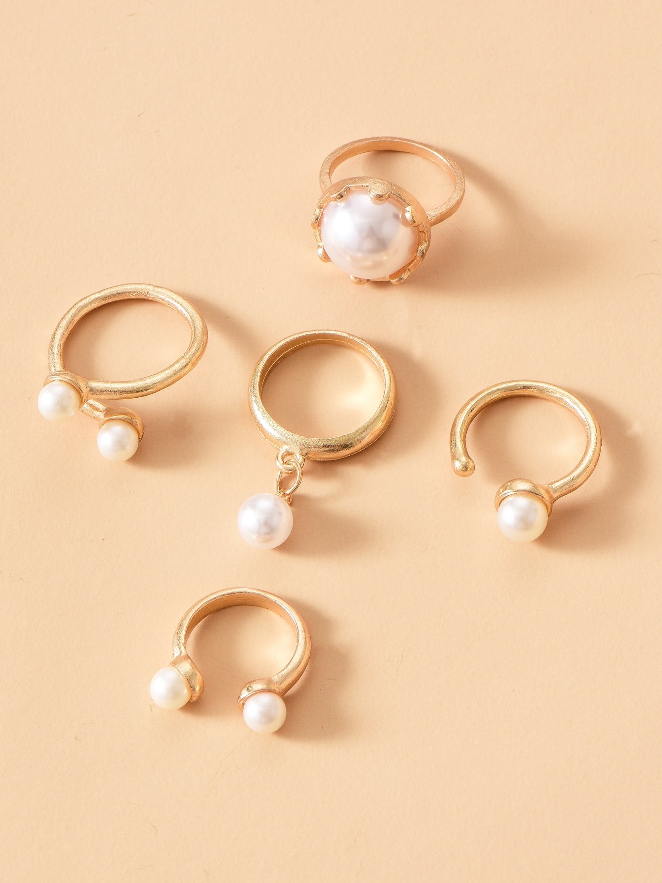 5pcs Faux Pearl Decor Ring - Negative Apparel