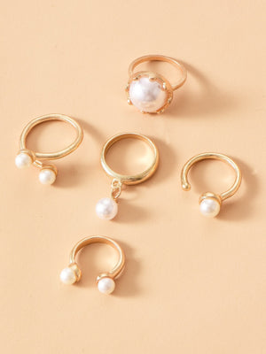 5pcs Faux Pearl Decor Ring - Negative Apparel
