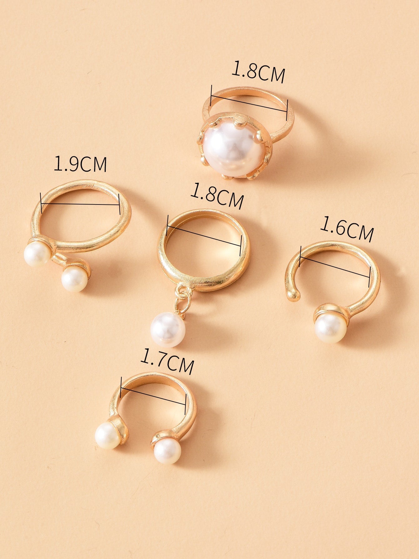 5pcs Faux Pearl Decor Ring - Negative Apparel