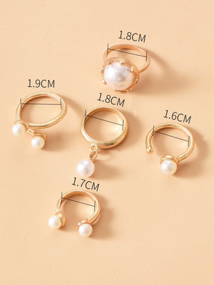 5pcs Faux Pearl Decor Ring - Negative Apparel