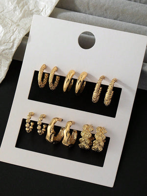 6pairs/Set Fashionable Zinc Alloy Spring Design Cuff Hoop Earrings For Women For Daily Decoration - Negative Apparel