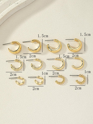 6pairs/Set Fashionable Zinc Alloy Spring Design Cuff Hoop Earrings For Women For Daily Decoration - Negative Apparel