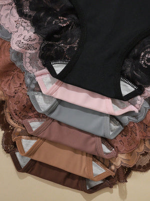 6pcs Pack - Plus Size Women's Breathable Comfortable Lace Patchwork Sexy Bikini Panties - Negative Apparel