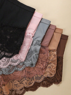 6pcs Pack - Plus Size Women's Breathable Comfortable Lace Patchwork Sexy Bikini Panties - Negative Apparel