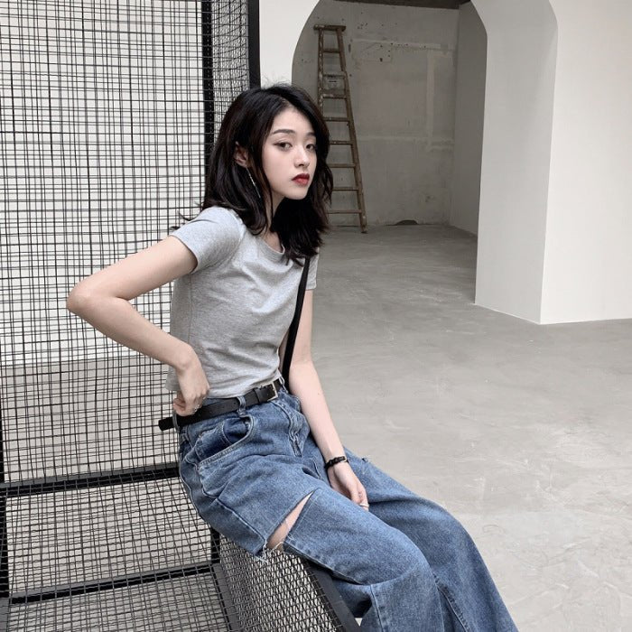 9 colors short style navel - baring solid color short - sleeved T-shirt for women summer 2025 tops - Negative Apparel