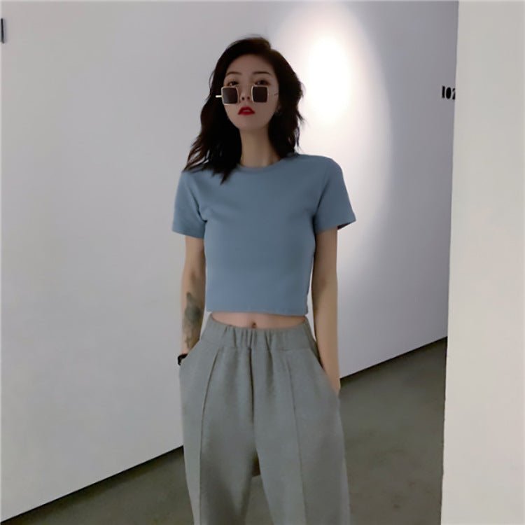 9 colors short style navel - baring solid color short - sleeved T-shirt for women summer 2025 tops - Negative Apparel
