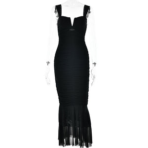 Spring and summer sling stitching dress tight pleated fishtail dress - Negative Apparel