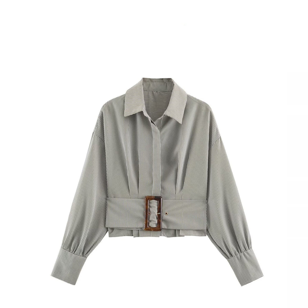 Green Striped Tie Waist Shirt