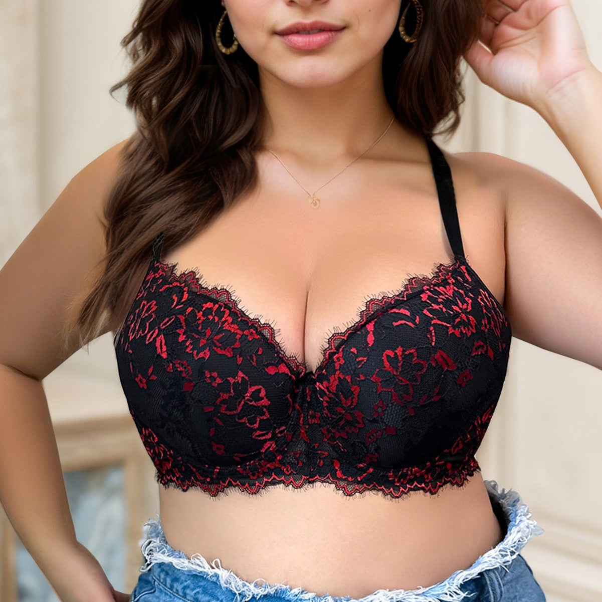 The Noir Rouge | Plus-Size Lace Push-Up Full-Coverage Bra