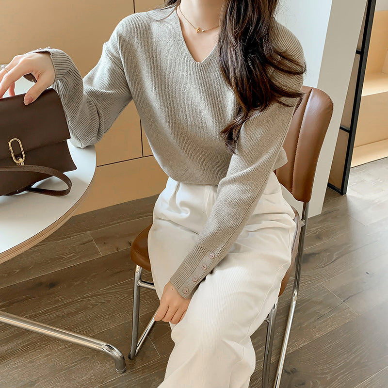Loose V Neck Stretch Knit Sweater