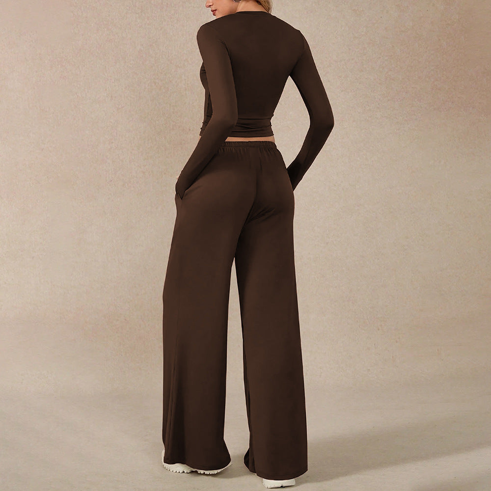 Cropped Button Top and Drawstring Trouser Set