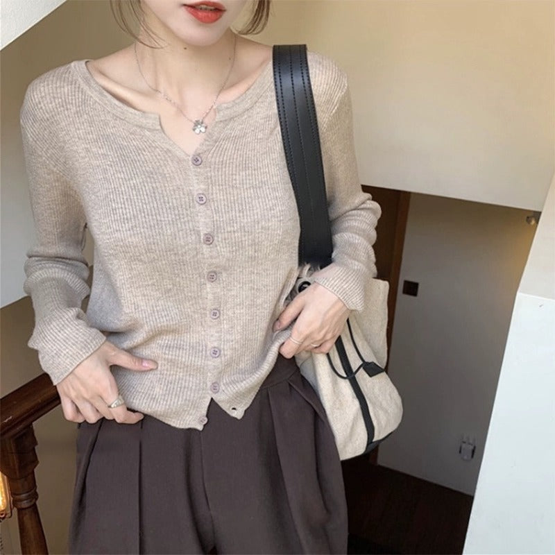Thin Rib V Neck Short Knit Cardigan