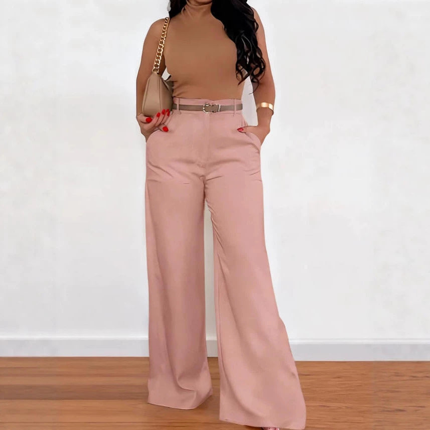 Twill Wide Leg Suit Trousers