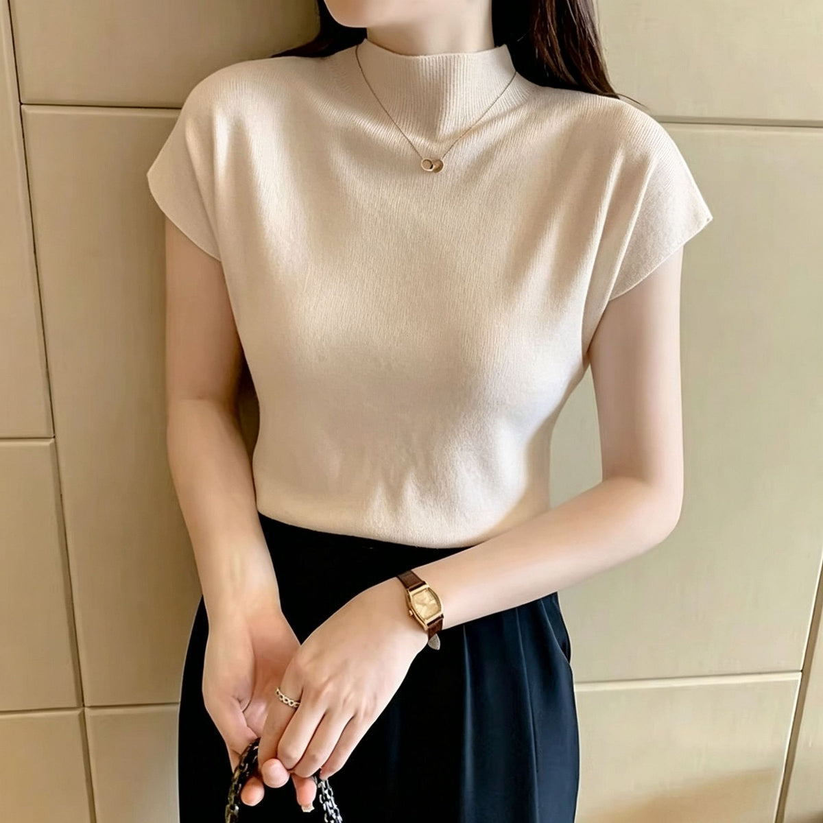Flutter Sleeve Mock Neck Knit Top