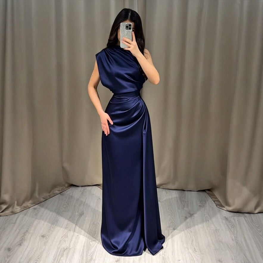 Satin Ruched Waist Sleeveless Maxi Dress