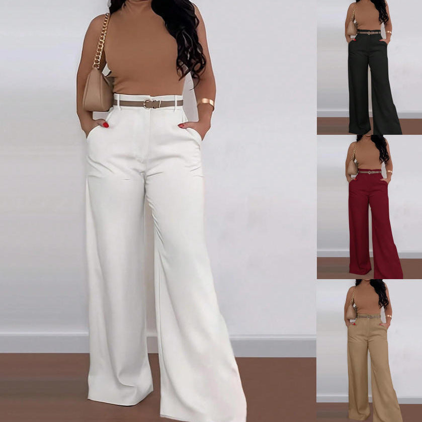 Twill Wide Leg Suit Trousers