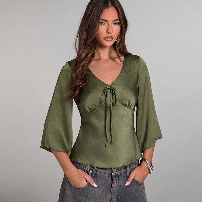 V-Neck Flare Sleeve Blouse