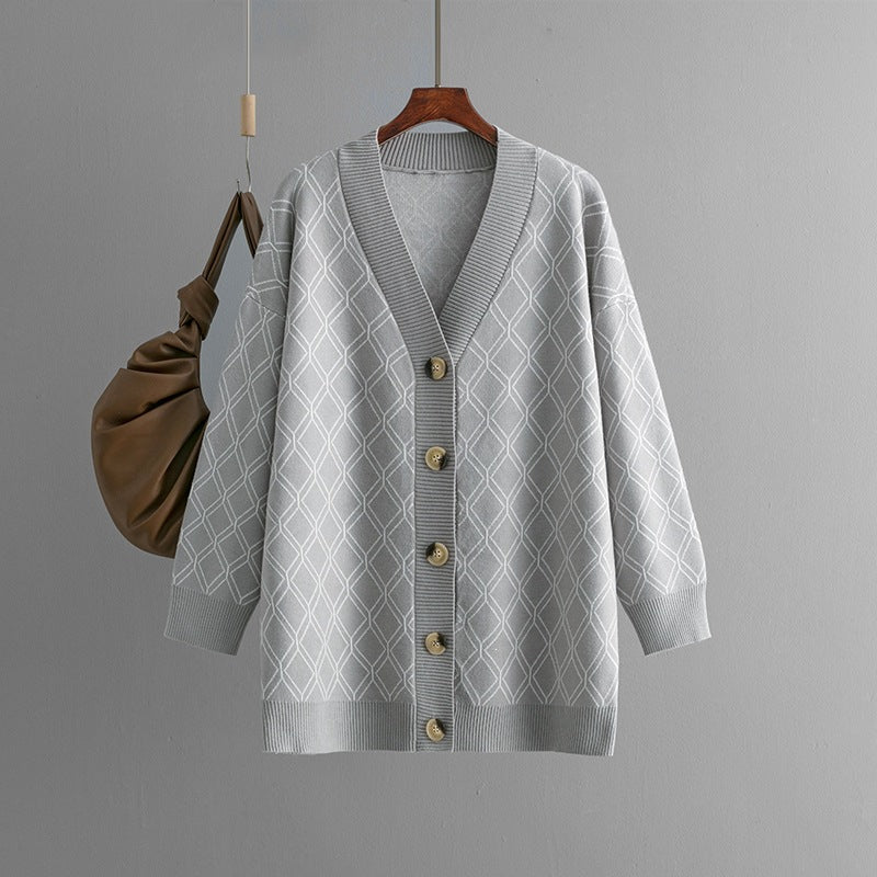 Argyle V Neck Longline Cardigan