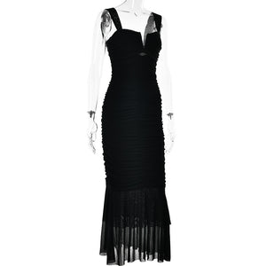 Spring and summer sling stitching dress tight pleated fishtail dress - Negative Apparel
