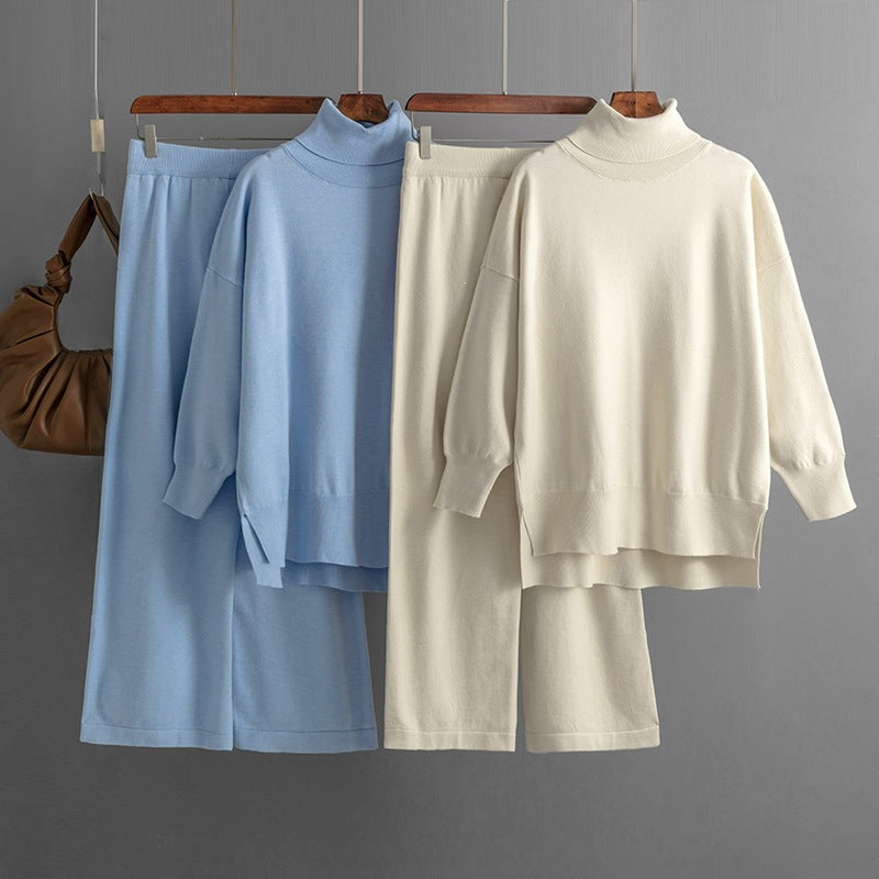 Turtleneck Side Slit Knit Two Piece Set