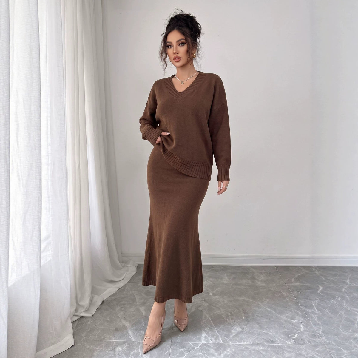 Knit Top and Fishtail Skirt Set