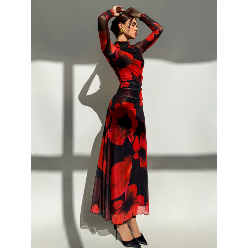 Tie Dye Print Long Sleeve Maxi Dress