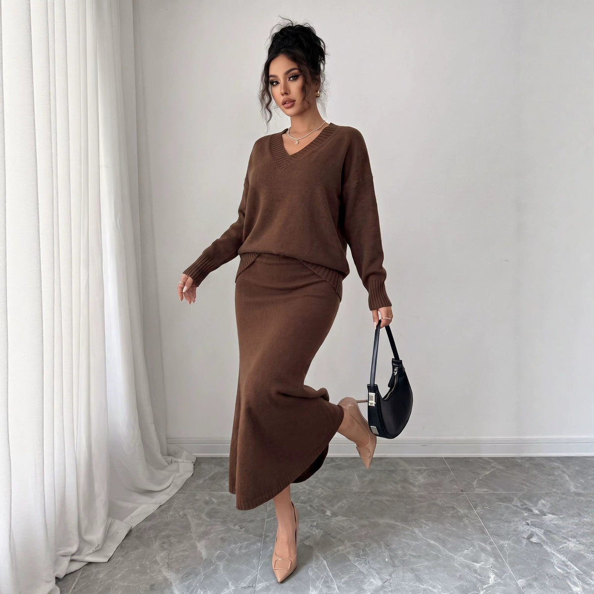 Knit Top and Fishtail Skirt Set