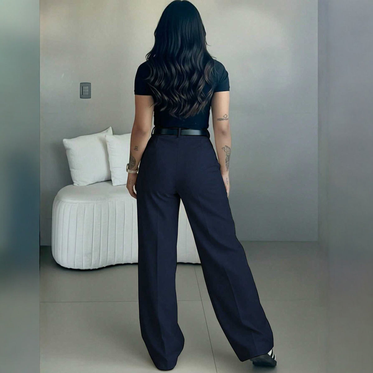 Draped High Waist Wide Leg Trousers