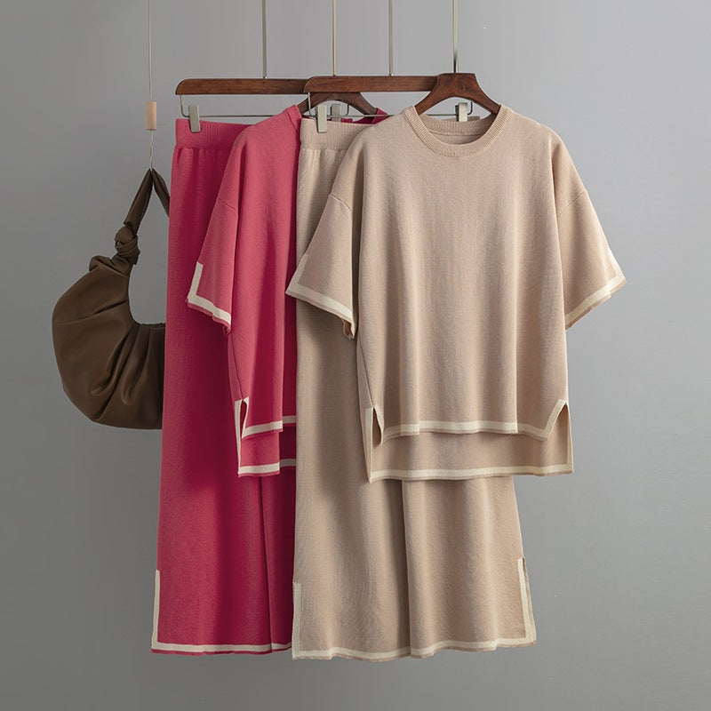 Contrast Colour Top and Wide Leg Trouser Set