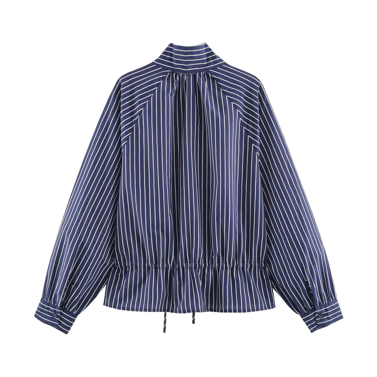 Navy Striped Stand Collar Shirt