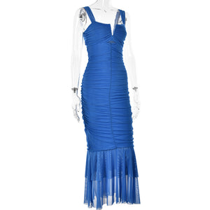 Spring and summer sling stitching dress tight pleated fishtail dress - Negative Apparel