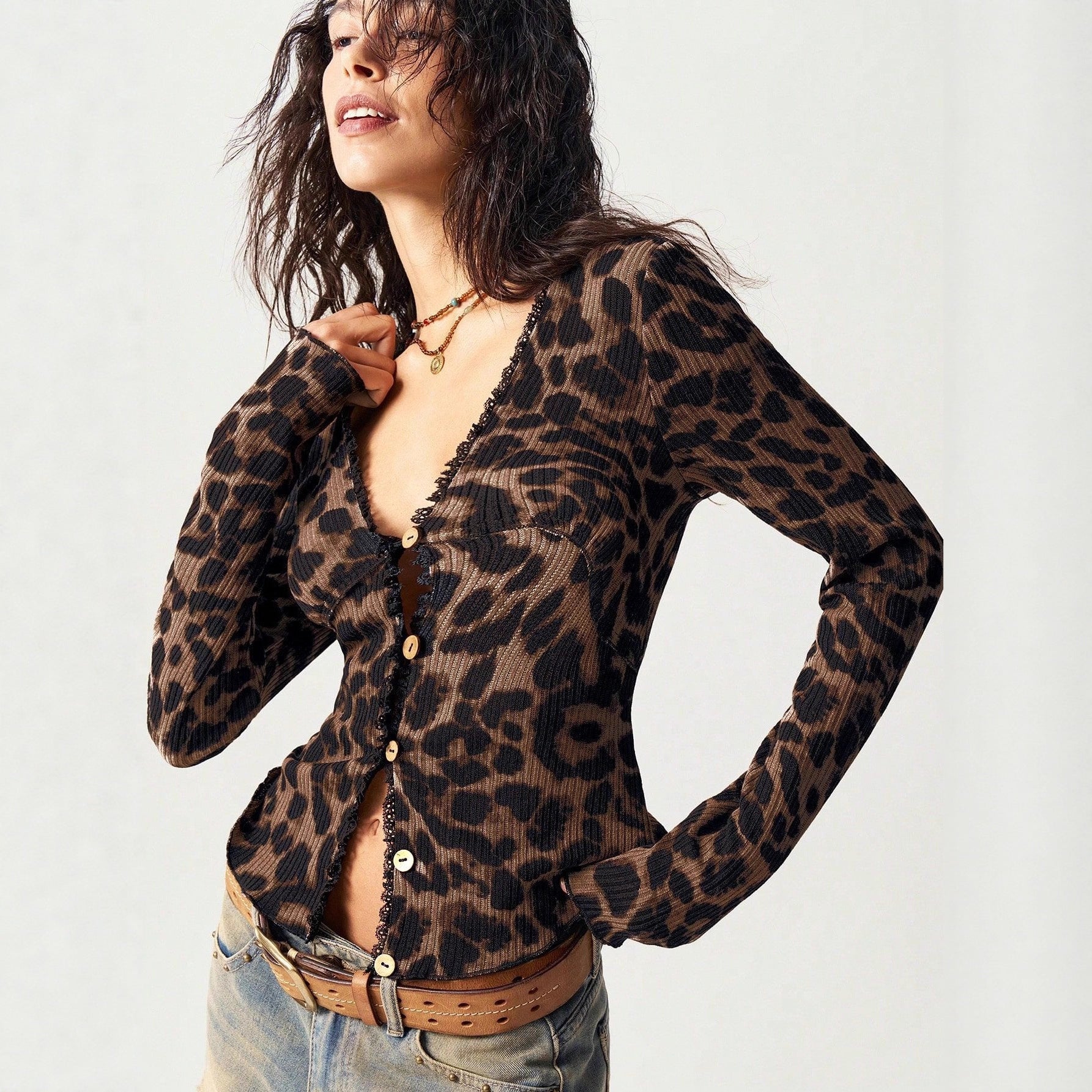 Leopard Print V-Neck Cardigan