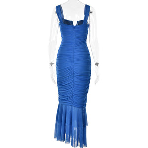 Spring and summer sling stitching dress tight pleated fishtail dress - Negative Apparel