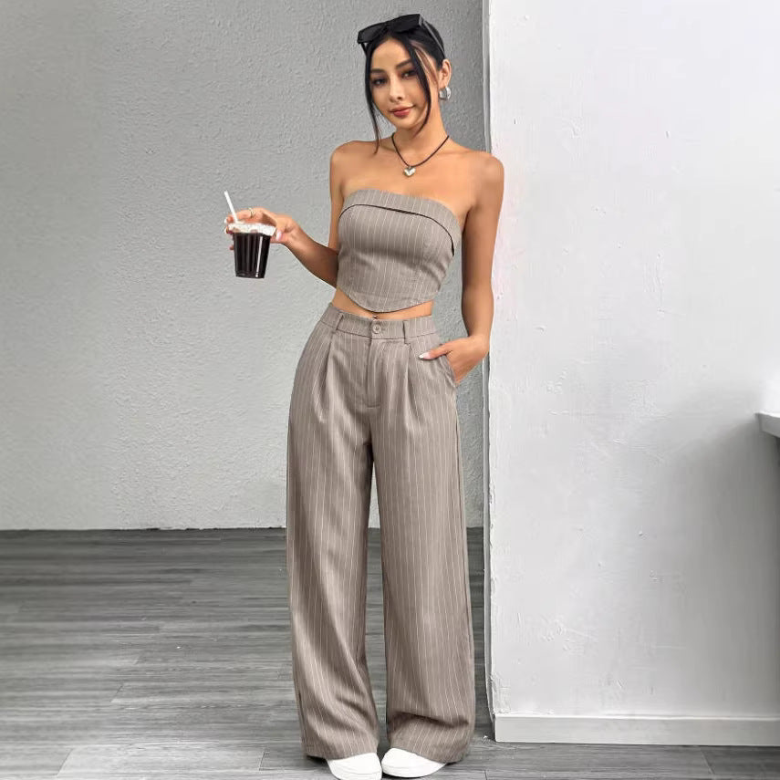 Strapless Top and Suit Trouser Set