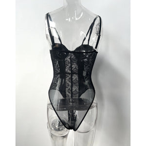 Lace stitching street style bodysuit - Negative Apparel