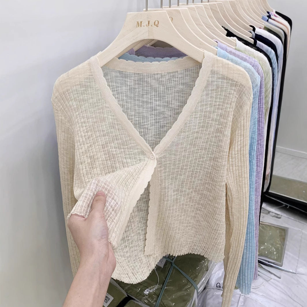 Thin Slub Knit V Neck Shrug Cardigan