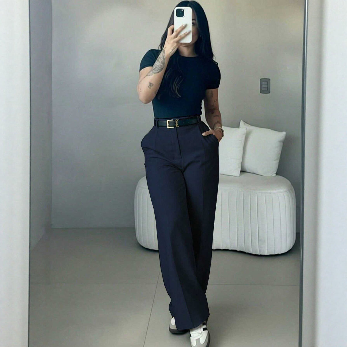 Draped High Waist Wide Leg Trousers